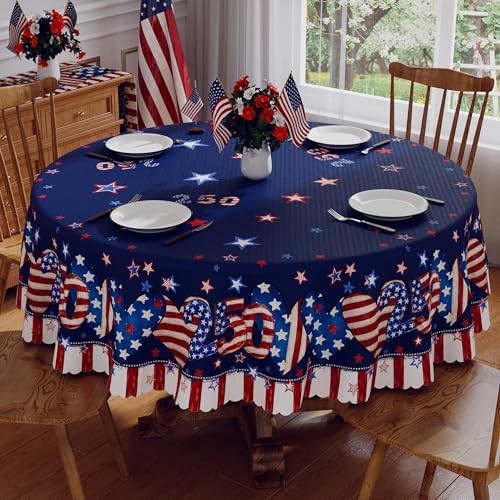 4th of July Tablecloth Round 70 Inch, 250 Anniversary USA Merchan...