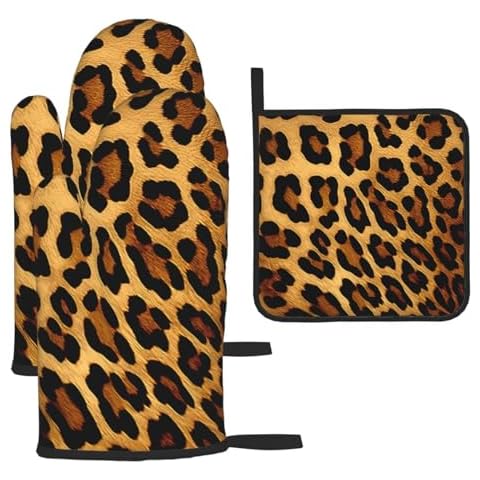 Vintage Leopard Print Oven Mitts and Potholders Cover