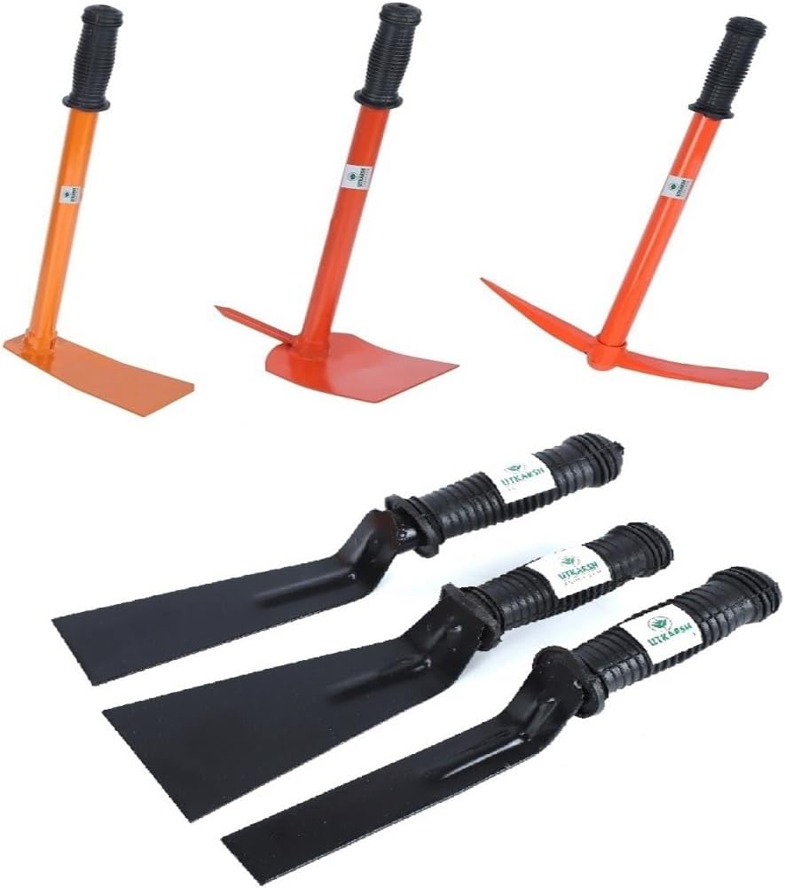 Utkarsh Heavy Duty Garden Kit | Garden Pickaxe, Hand Hoes with Prongs-2 Nos., 1 Inch, 2 Inch, 3 Inch Khurpi | Home Gardening Kit Essentials, Strong Durable Steel Planter Accessories | Set of 6 Tools
