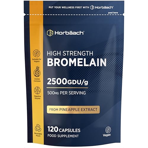 Bromelain Capsules 2500GDU/g | High Strength Digestive Enzyme Supplement from Pineapple Extract (Ananas Comosus) | 500mg | 120 Vegan Capsules | by Horbaach