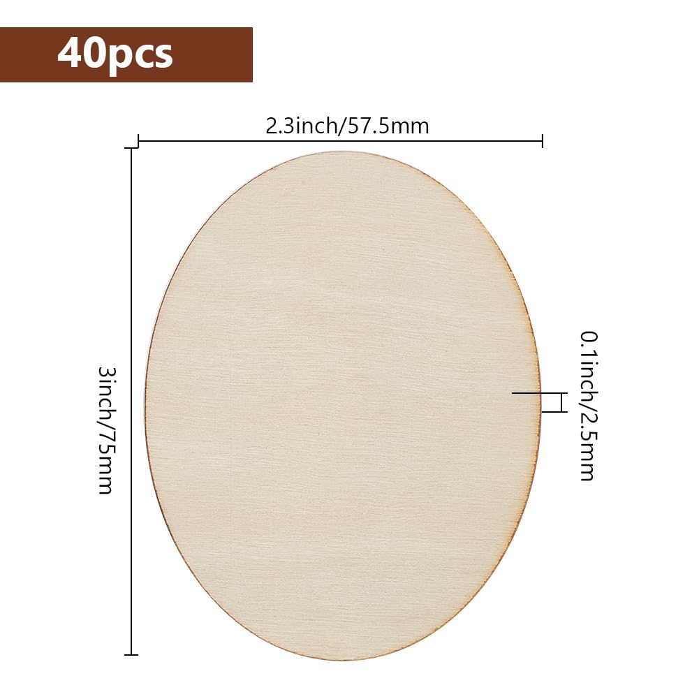 DELORIGIN 40pcs Wooden Oval Cutout 1.9 x 2.7 Inch Unfinished Beech Wooden Blank Slices Crafts Wood Oval Cutout Shape DIY Plank Cutout for Artist Painting Door Hanger Sign Wedding Decorations - Image 2