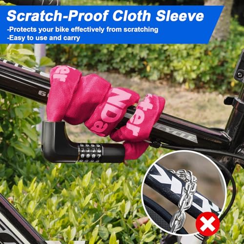 NDakter Upgrade Bike Chain Lock with 4 Digit Combination and 2 Keys, 3.2/4.28 Ft Heavy Duty Anti-Theft Bicycle Lock, 2 Ways to Unlock High Security Scooter Locks for Ebike, Escooter, Door - Thumbnail 6