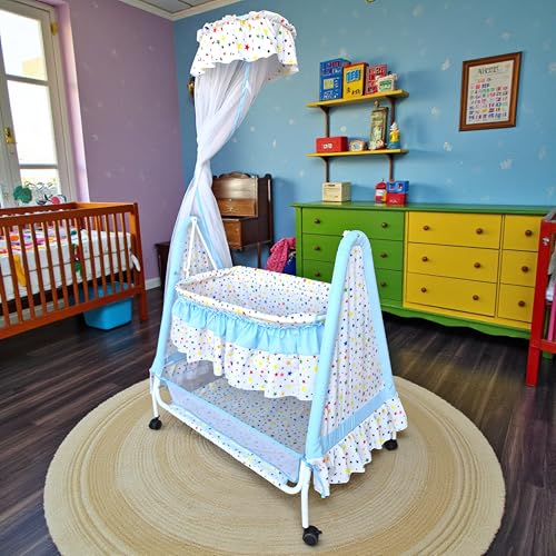 Kiddery Astra | Cradle for Baby | New Improved Mattress Design | Mosquito Protection Net | Smooth Swing | All Wheel Lock | Palna | Jhula | Uyyala | 0-