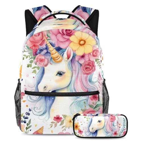 Sac à dos licorne et fleurs idéal pour les cours et les voyages