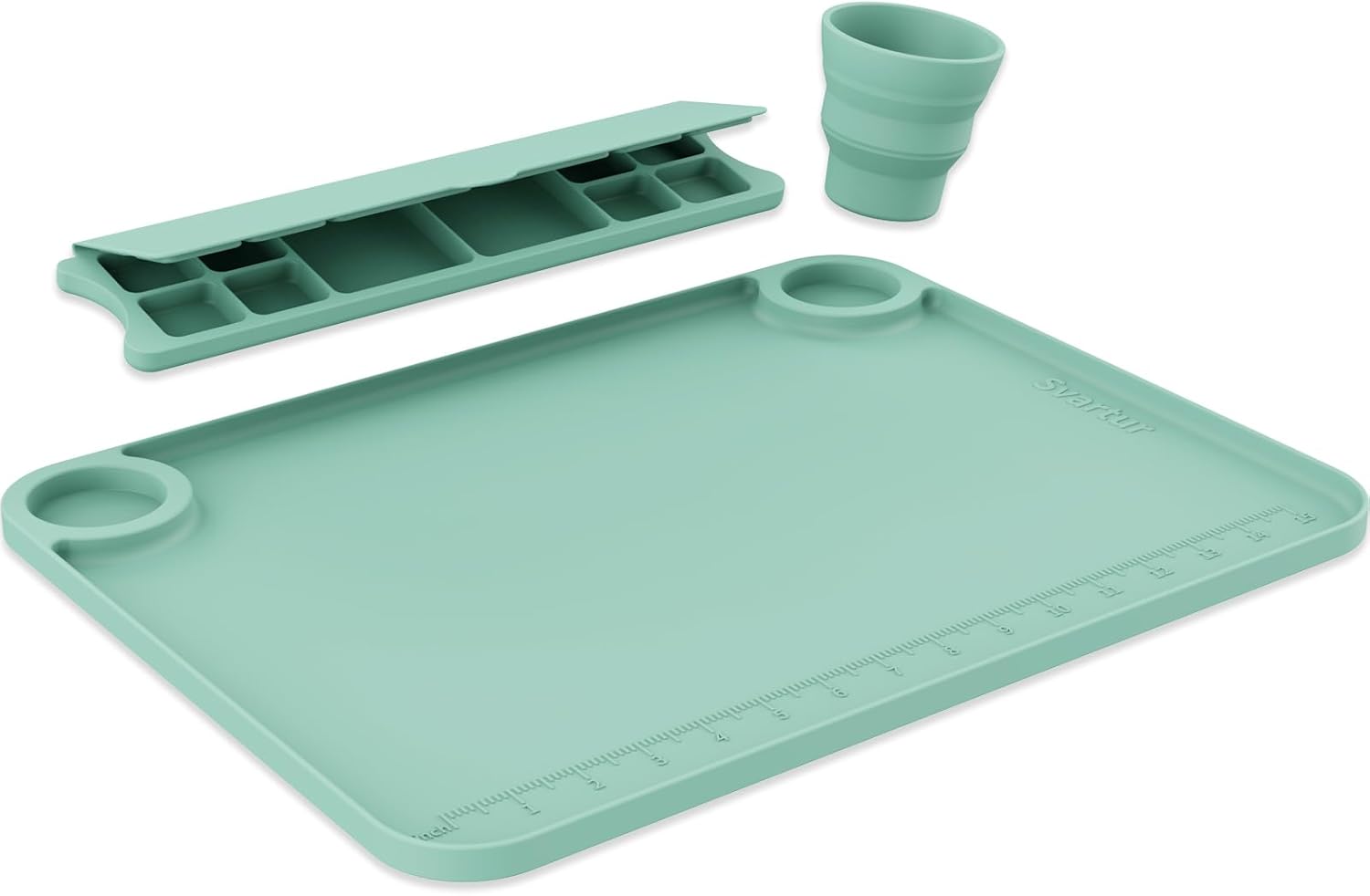 Silicone Painting Mat with Cup and Palette Detachable, 17"X13" Thick Silicone Craft Mat with Raised Edge for Artist, Painting Station Creator Mat, Green - Image 6