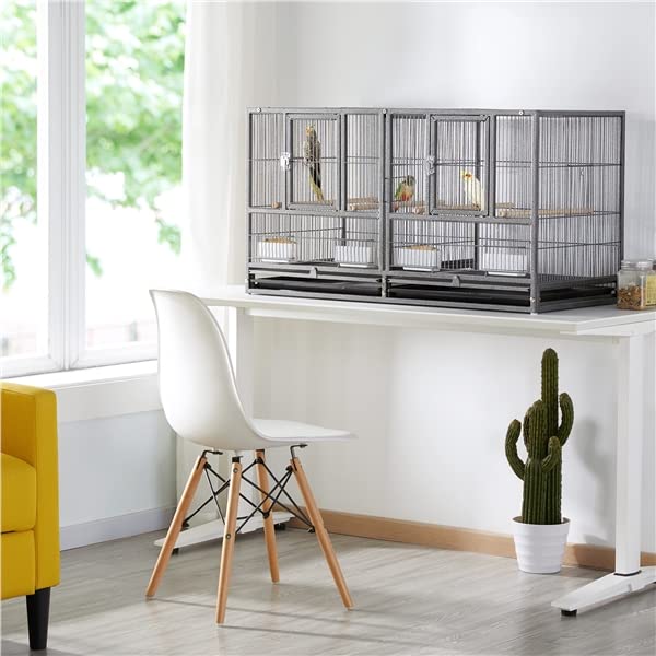 Abician Cage à Oiseaux Large Empilable Cadre en Métal Cage d’élevage Divisée pour Petits Oiseaux Pinson Canaris Perruches 95,5 x 45,5 x 52,5 cm Noir