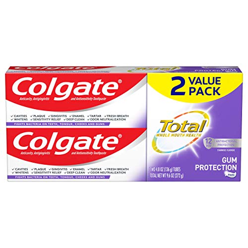 Colgate Total Whitening Toothpaste with Stannous Fluoride and Zinc, Sensitivity Relief and Cavity Protection Mint, 4.8 Ounce (Pack of 2)