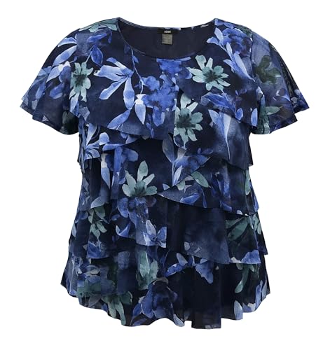 Image of LEEBE Women and Plus Size Printed Mesh Ruffle Top (Small-5X)