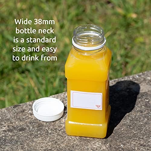 TEC Juice Bottles 250ml with Lids Plastic Empty Clear Small Square Sports Water Bottle PET Mini Fridge Drink Containers for Milk MultiPack Bulk
