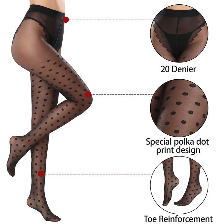 Image of Yilanmy Patterned Tights for Women Polka Dot Leopard Sheer Black Tights High Waist Pantyhose