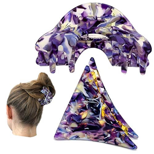 Set of 2 Assorted Prestige Hair Clips for Women Hair Jewelry Acetate Cellulose Tortoise Shell, Trendy Hair Accessories