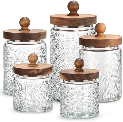 Suclain 5 Pcs Vintage Glass Canisters for Kitchen Storage Glass J...