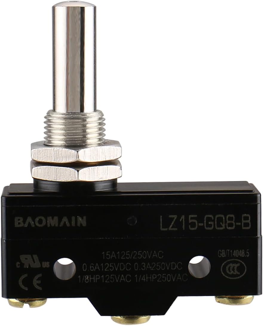 Long Panel Mount Plunger Switch LZ15-GQ8-B 15A Momentary, UL | Z-15GQ8-B 15A 250VAC Momentary SPDT Micro Switch with Screw Terminals, Long Plunger for Deep Panel Control