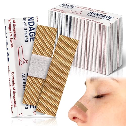 Funtery 200 Pcs Fabric Bandages 0.38 x 1.5 Rectangle Flexible Adhesive Small Face Bandages with Non Stick Pad Skin Wound Care