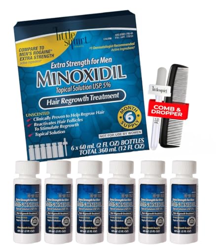 MINOXIDIL for Men 5% Extra Strength Minoxidil Hair Regrowth Treatment, 2 fl oz (6-Month Supply with Applicator Dropper & Comb)