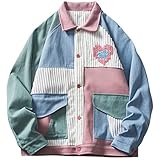 HAN HONG Veste hommes Patchwork coloré Patches de surveillance couple couple décontracté Harajuku College Style Coats Automne Streetwear Multicolor M