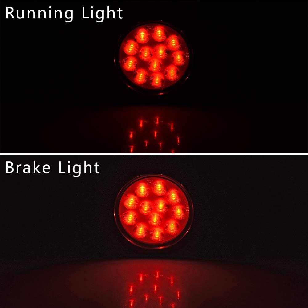 Astra Depot 8pcs 4" Round Truck RV Trailer Tail Light Rubber Cover Wiring Plug Kit (12-LED, Smoke Lens - Red Light)