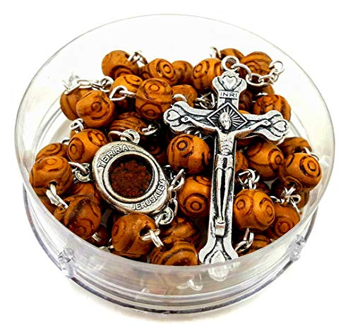 Nazareth Store Olive Wood Rosary Beads Hand Carved Beaded Necklace Jerusalem Holy Soil Centerpiece Medal Terra Santa Rosaries