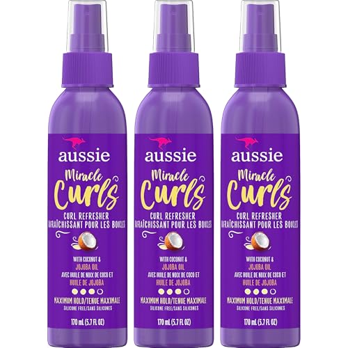 Aussie Miracle Curls Refresher Spray Gel With Coconut & Jojoba Oil, 3 Pack, Max Hold, For All Hair Types, Eliminates Frizz, 5.7 oz. Each