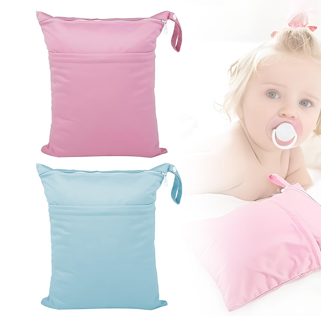 Borsa Per Pannolini Impermeabile 2 Pezzi Grandi Tasche Con Chiusura Lampo Azzurro Rosa