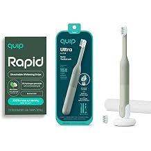 Quip Ultra Lite Sonic Electric Toothbrush with Rapid Dissolvable Teeth Whitening Strips Product Bundle - 15X More Plaque Removal, 20 Treatment Strips, Mint with Coconut Oil - Meadow Green