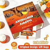 Large Safari Animals Birthday Gift Bag with Greeting Card Tissue Wrapping Paper - Jungle Animal Theme Party Supplies Decorations for Kids Boys Girls Teens-Lion, Giraffe, Zebra, Elephant Sunset Design