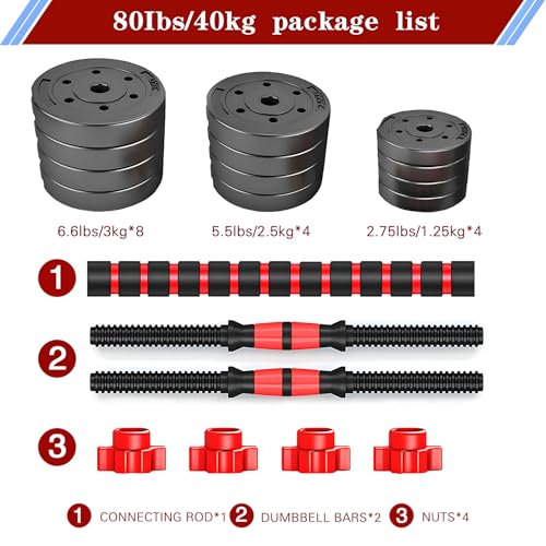BCBIG Adjustable Weights Dumbbells Barbell Set Of 2,80lbs Pair(40 lbs*2) For Home Gym,Free Weights For Women Dumbellsweights/Dumbellsgym Set Man Workout Equipment by BCBIG - Used condition - Image 2
