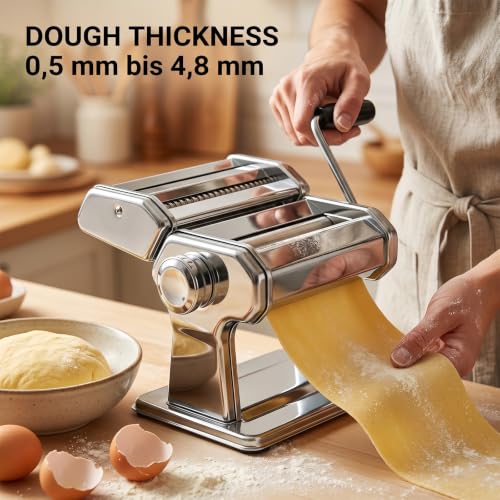 Maszynka do makaronu Pasta Maker 150 ze stopu aluminium z 9 regulowanymi ustawieniami grubości i 2 nożami, ręczna maszynka do makaronu do spaghetti, fettuccine, lasagne, prezent