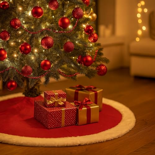 HEITMANN DECO Baumdecke Rund Rot Weiß Stoff Tannenbaum Unterlage mit weißem Rand Schutz vor Tannennadeln Weihnachtsdeko – Ansicht 6