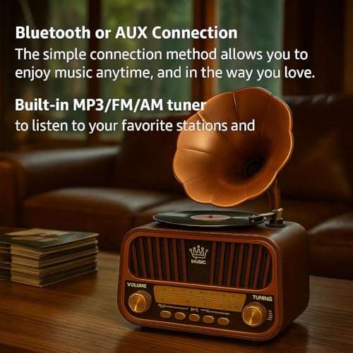 Image of FM Radio with Bluetooth Speaker with Powerful Sound | Vintage Style | Music Player | USB Charging | AUX, SD Card, USB Input | New-Vintage