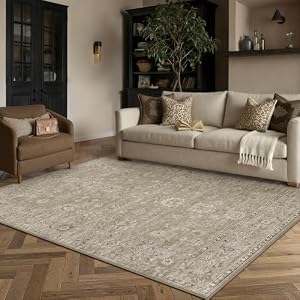PureCozy 4x6 Brown Washable Area Rug Non Slip Vintage Carpet