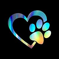 Holographic Heart Dog Paw Vinyl Decal Sticker for Car Truck Laptop Wall | 6x5.5 Inch Durable Oracal 651