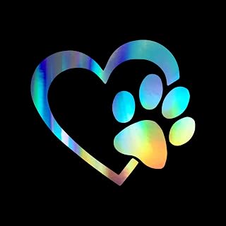 Holographic Heart Dog Paw Vinyl Decal Sticker for Car Truck Laptop Wall | 6x5.5 Inch Durable Oracal 651