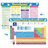 HSDAV Laminated Periodic Table of Elements Poster 12x8.5 Inch, Double Sided Chemistry Chart with Ions, Thermodynamics, Kinetics & Equilibrium Formulas for High School, College and AP Chemistry