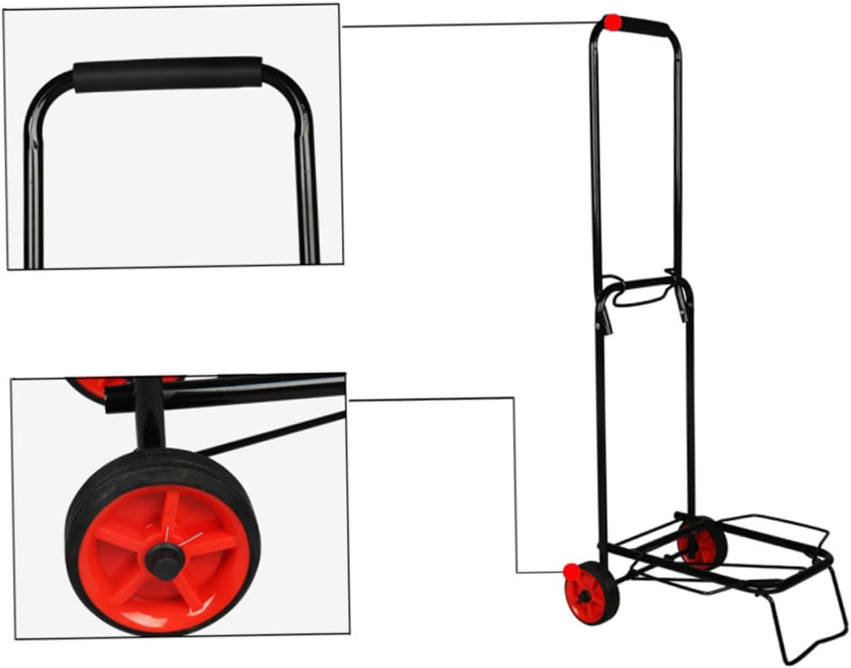 NUOBESTY Portable Foldable Two-Wheeled Shopping Cart with Handle Sturdy Wheels for for Grocery Shopping and Travel Black