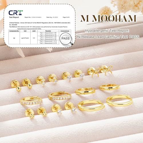 M MOOHAM Flat Back Earring for Women Teen Girls, Hypoallergenic Earrings - 2