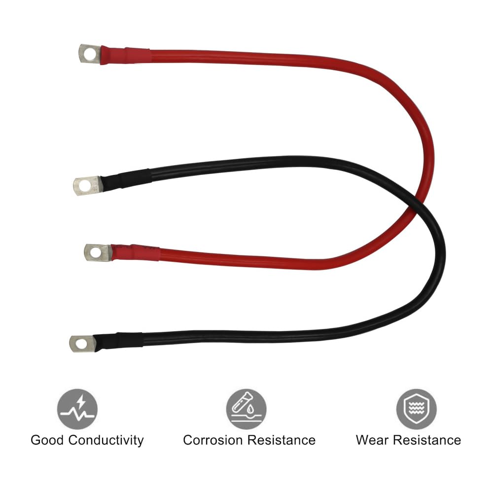 10AWG (6-6) Battery Cables, 50CM Copper Core Color Coded Cables (1 Positive & 1 Negative), Battery Power Inverter Cable for Car, Truck, Solar, Marine, Lawn Mower (2 Pack)
