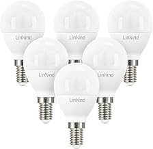 Linkind E14 LED Bulb, Warm Light 2700K 806lm, 7.2W Equivalent to 60W, P45 Spherical Bulbs with Thin Socket, AC 220-240V, Non-Dimmable, Pack of 6