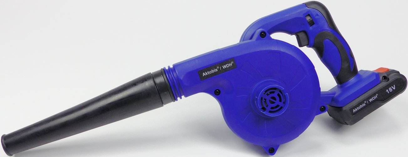 Aktobis WDH-6601 Soffiatore portatile a batteria | fino a 13.500 giri/min | Inclusi batteria 18V Li-ion, caricatore, ugello e sacchetto per la polvere, compatto, 1,6 kg, blu | soffiaggio e aspirazione