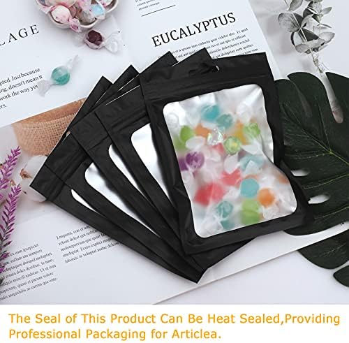 Holographic Packaging Bags,50pcs Foil Ziplock Bags with Sticker Labels,Resealable Mylar Packaging Bags for Small Business Black Wax Melt Packaging Bags(10.5*15cm)