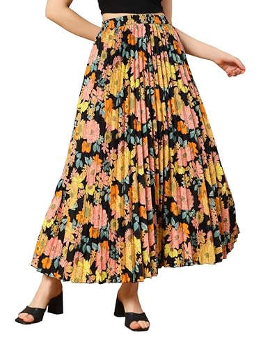Image of KZULLY | Floral Printed Maxi Skirt | Comfortable Elastic Waist | Stylish Morden and Comfortable Looking | Fashionable and Modern Look Perfect for Any Event| Polyester, Crepe| for Women