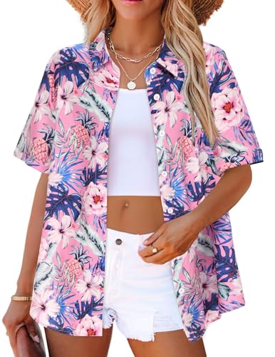 Pink Tropical Print Button-Up Shirt