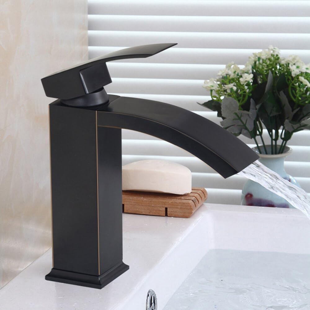 Robinet lavabo noir chrome poli haut de gamme monté sur le pont