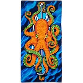 Dawhud Direct Surfboard Octopus Beach Towel for Boys Octopus Bath Towel Print 30" x 60" Pool Towel Super Soft Plush Cotton Octopus Towel for Beach Lovers 51FDJJkcFWL. SS280