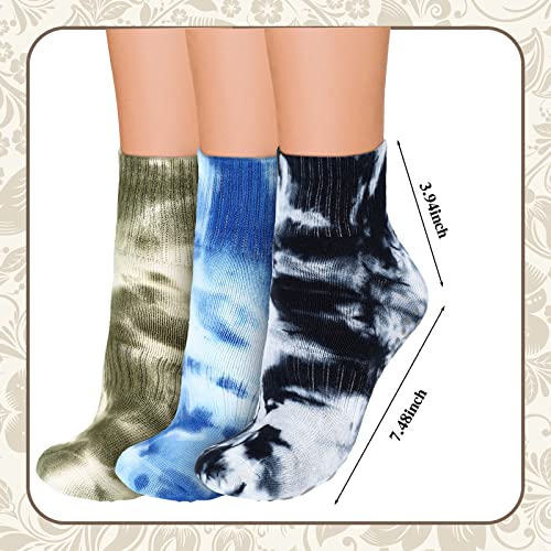 Handepo 3 Pairs Yoga Pilates Socks with Grips Tie Dye Yoga Socks Athletic Cushioned Crew Sock Pilate Non Slip Sock Women, As the Pictures Shown, One size