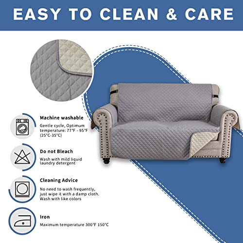 Xineage Loveseat Sofa Cover Waterproof Couch Covers For 2 Cushion Couch, Soft Washable Slipcover With Pockets & Non-Slip Elastic Straps, Dog Pet Proof Thick Furniture Protector (Loveseat, Light Grey) #TOP6
