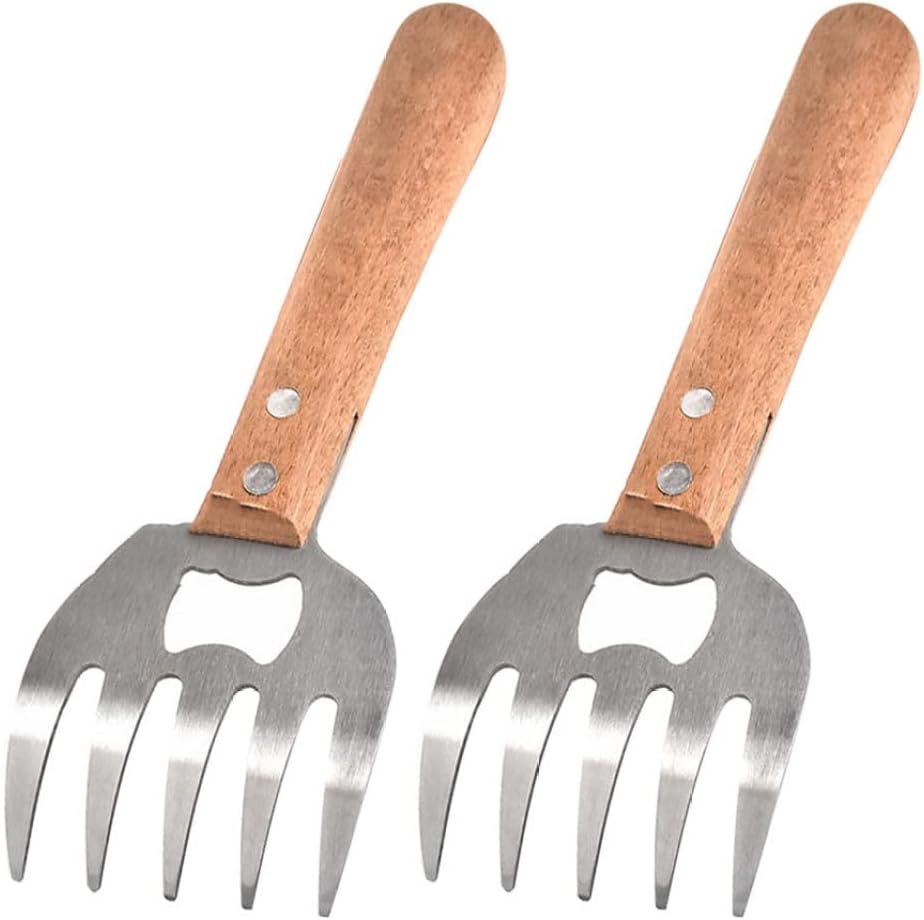Jorzer Barbecue Claws Tools Meat Shredding Claws Stainless Steel Kitchen Forks with Wood Handle Wood 2pcs. : Patio, Lawn & Garden