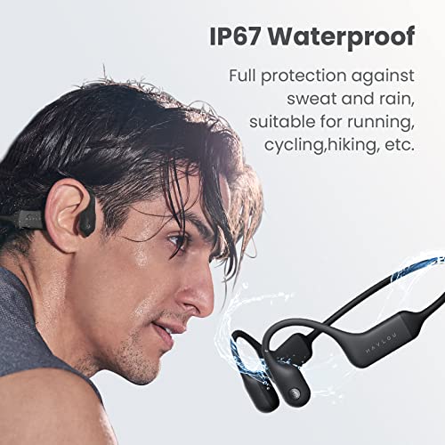 Haylou Purfree Bone Conduction Headphones Open-Ear Bluetooth 5.2 Sport Headphones -Ip67 Waterproof Wireless Earphones For Cycling And Running - Cvc Dual Microphone Noise Reduction Call, Bright Black #TOP6
