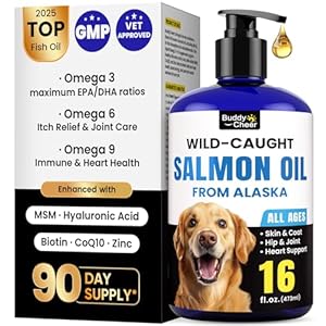 Wild Alaskan Salmon Oil for Dogs & Cats – Fast-Absorbing Fish Oil for Dogs with Krill Oil, Omega 3 6 9 Fish Oil Supplement from 8 Deep Sea Fishs for Skin, Coat, Joints & Heart -16oz (90 Day Supply)