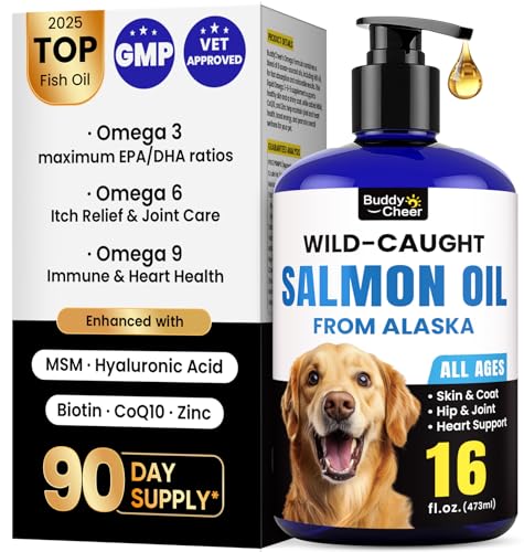 Wild Alaskan Salmon Oil for Dogs & Cats – Fast-Absorbing Fish Oil for Dogs with Krill Oil, Omega 3 6 9 Fish Oil Supplement from 8 Deep Sea Fishs for Skin, Coat, Joints & Heart -16oz (90 Day Supply)